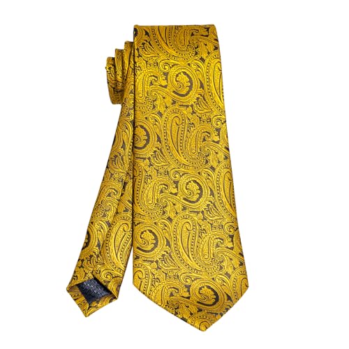 Image of 5PCS Tie and Pocket Square for Men, Silk Necktie and Handkerchief Cufflinks with Gold Ring and Lapel Pin Set