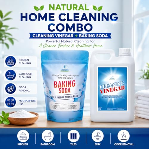 Image of VITSZEE White Cleaning Vinegar 1L & Baking Soda Powder900g Combo Pack | Multipurpose Household Cleaning Bundle | Kitchen, Bathroom, Floor, Glass, Sink, Tile & Washing Machine Cleaner | Deodorizing