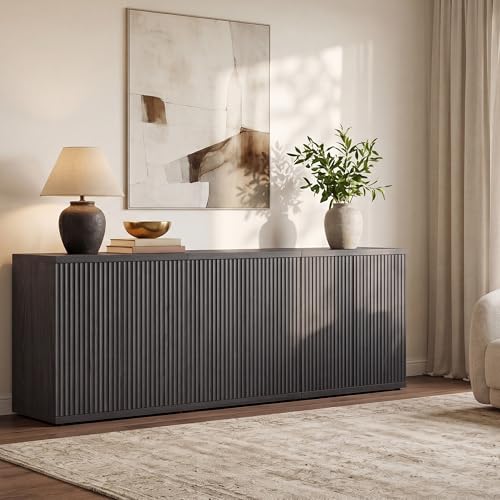 Image of SICOTAS Buffet Cabinet with Storage Accent Sideboard Modern Credenza with Doors & Shelves Fluted Media Console Mid Century Coffee Bar Table for Living Room Kitchen Dining Room Hallway