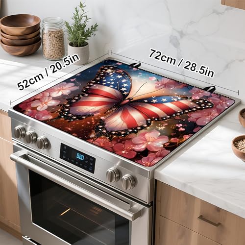 Image of Patriotic Stove Top Cover, Heat Resistant Electric Stove Protector Mat, Large Diatomite Kitchen Counter Mat, Independence Day Decor American Flag Kitchen Accessory (butterfly, 28x20 Inch)