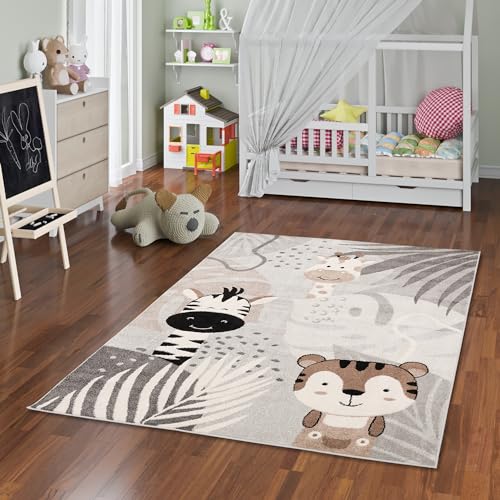 Pergamon Softstar Kids - Tapis pour Enfants - Les Amis du Safari Gris - 5 Tailles