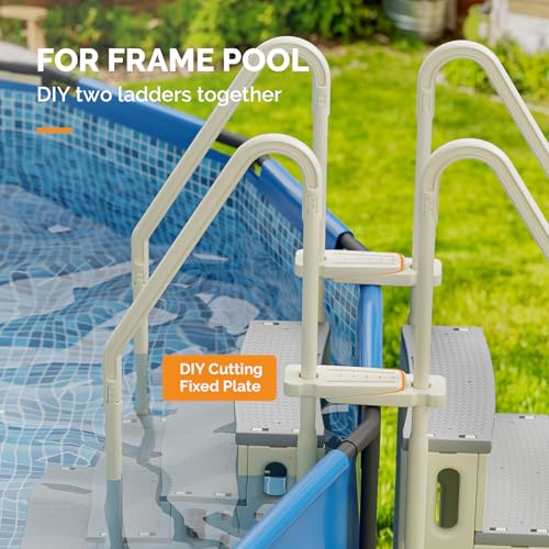 VINGLI Pool Ladder Heavy-Duty Safety Step for Above Ground Pools Stair Entry System with Handrails, White and Grey (White &Gray, 4 Steps)