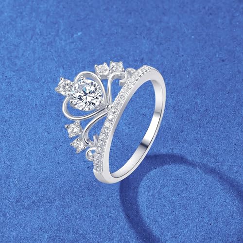 925 Sterling Silver Cubic Zirconia Crown Rings for Women Love Heart Simulated Dimond Eternity Band Rings 18K White Gold Plated S925 Promise Wedding Statement Engagement Rings Gift for Her Size 93