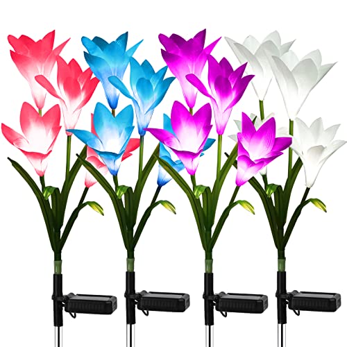 URPOWER Solar Lights Outdoor, 4 Pack Upgraded Realistic Solar Garden Lights Outdoor, Waterproof 7-Color Changing Lily Solar Flower Lights with Bigger Solar Panel for Patio, Garden, Yard Decoration
