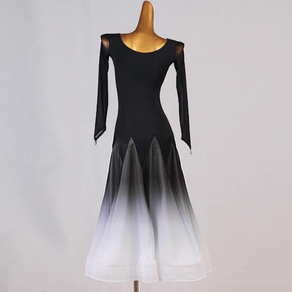 NAKOKOU Fade Color Ballroom Competition Dance Dress Modern Waltz Tango Standard Dress(Black,S)