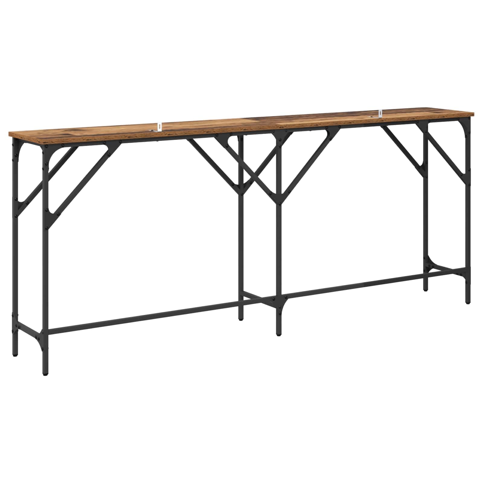 Stolik konsolowy, stare drewno, 180 x 30 x 75 cm, materiał drewnopochodny ze stalową ramą, regulowane nóżki do salonu, korytarza, uniwersalny stolik pomocniczy, stolik do odkładania rzeczy w
