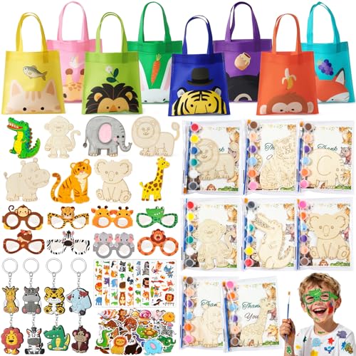 Party faveurs pour enfants avec stickers et porte-clef animaux bois