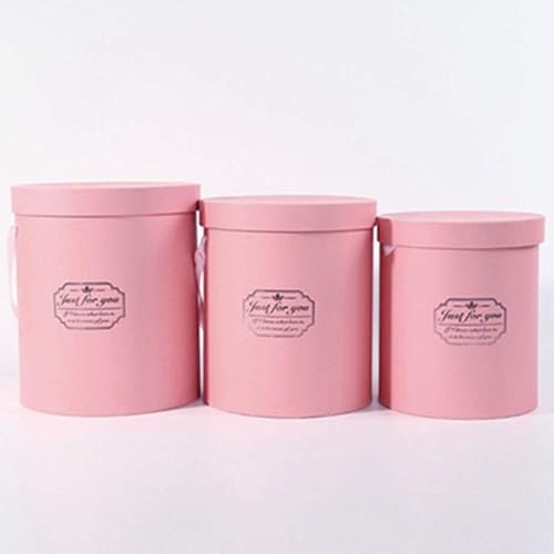 BBJ WRAPS Cajas de flores de lujo cilíndricas rosas y blancas con tapas Caja de cartón de embalaje de regalo de floristería redonda para conjunto de