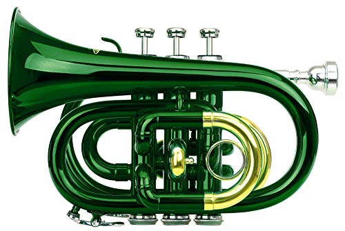Classic Cantabile Brass TT-400 Bb-Taschentrompete (Messing, Schallbecher Durchmesser: 93 mm, Bohrung: 11,8 mm, Stimmung: Bb, inkl. Leichtkoffer, Mundstück, Putztuch, Handschuhe) grün