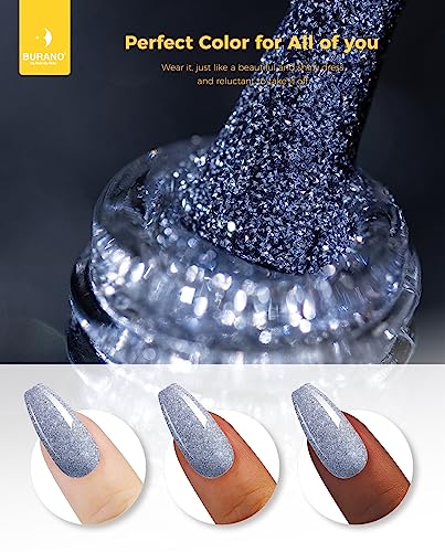 BURANO Reflektierender UV-Nagellack 7.3ml, Diamond Nail Glitter Gel Polish, Sparkly Sommer Herbst Farbe, Holografischer Glitter (Silver SZ11)