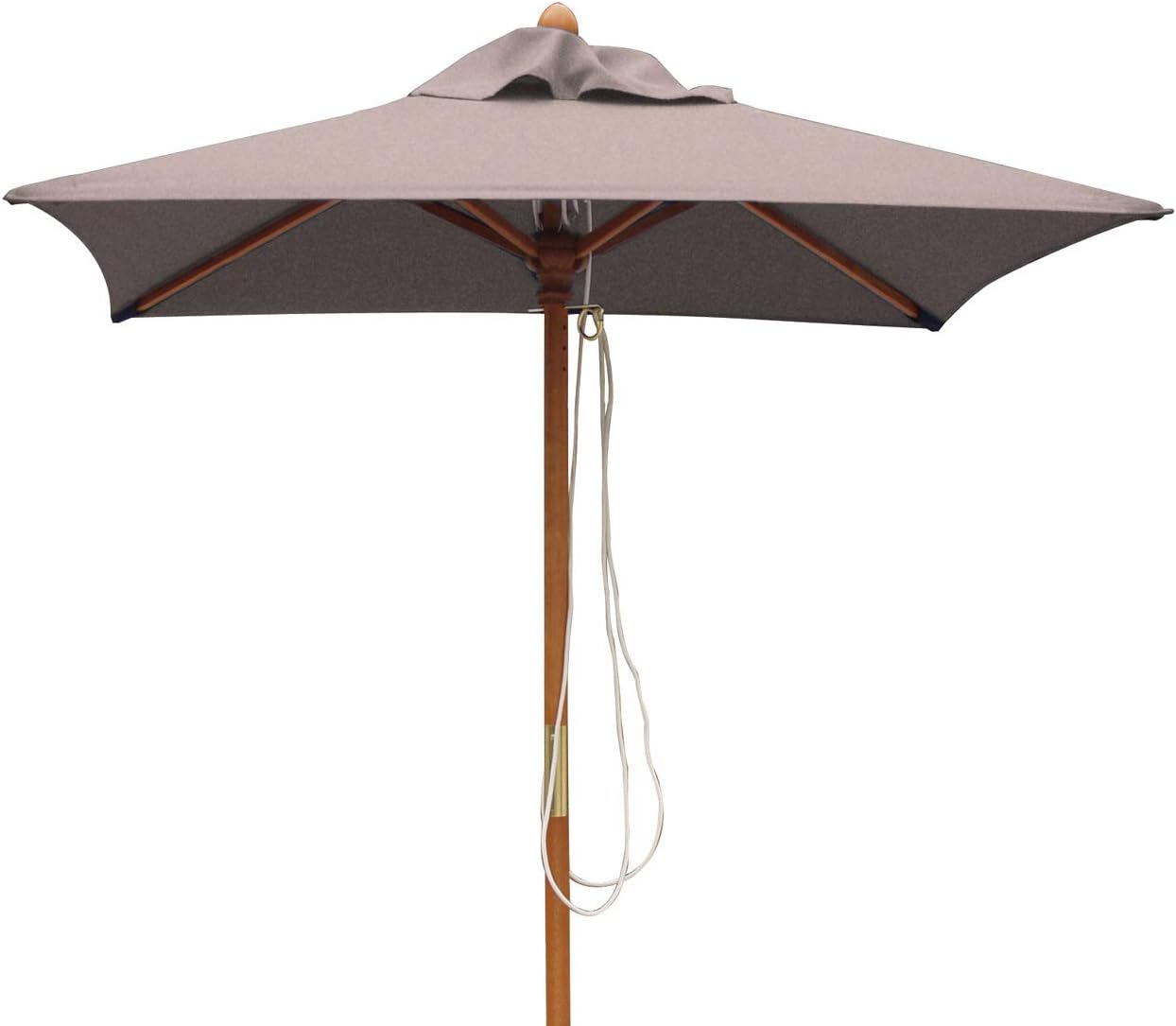Jati Umbra 1.5m Small Wooden Patio Parasol with Cover (Taupe) - Square | Single-Pulley | 2-Part Pole