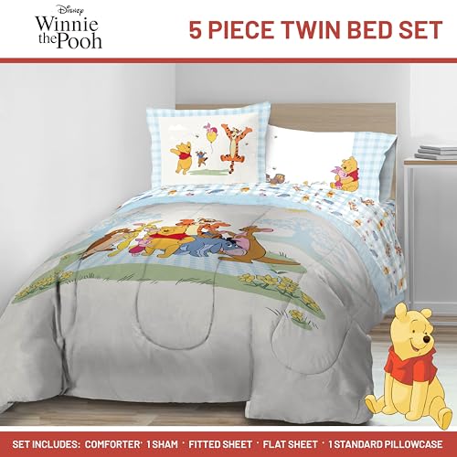 Image of Disney Winnie The Pooh Twin Comforter Set 5 Piece Kids Bedding, White