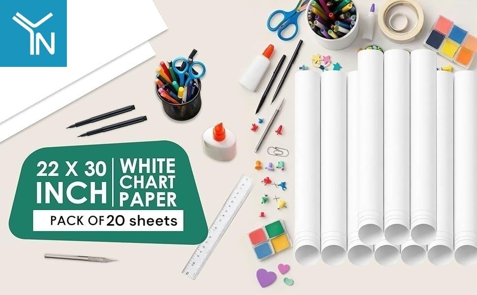 White A1 Size Chart Paper/Pastel Sheets - Pack of 20, Poster Sheets | 200 GSM Paper | Big/Full Size, Unruled/Plain Used in Art and Craft 3