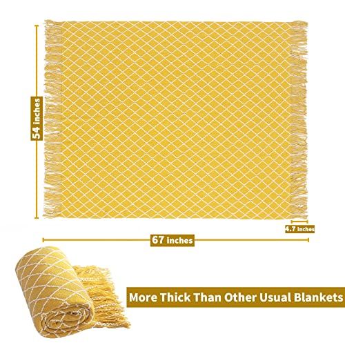 Quiltina Boho Knitted Throw Blanket For Couch, 700Gsm Soft Bed Throw With Tassel For All Seasons, Lightweight Spring/Summer Blanket, Suitable For Decoration And Outdoor Use (54"X67" Yellow) #TOP2