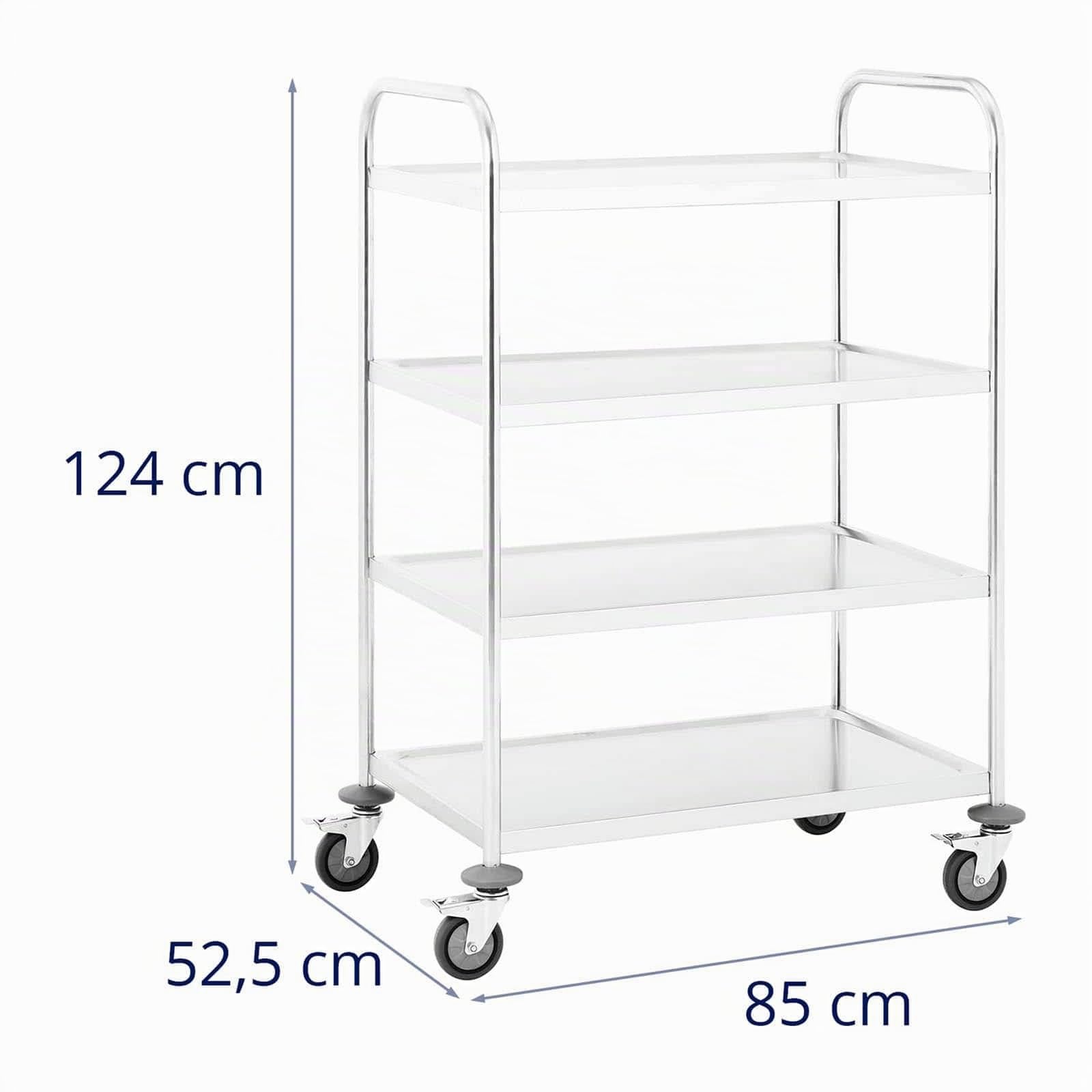 Royal Catering RCSW 4 Carro Cocina Carrito de Servicio con Ruedas (4 estantes, Capacidad de Carga 200 kg, Distancia Entre Las Bandejas 27,5 cm) Acero INOX