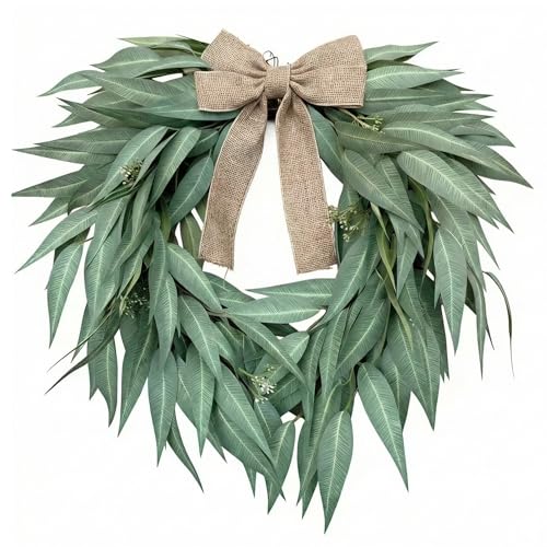 Rotroyce 20 Inch Heart Shaped Willow Leaf Wreath with Burlap Bow