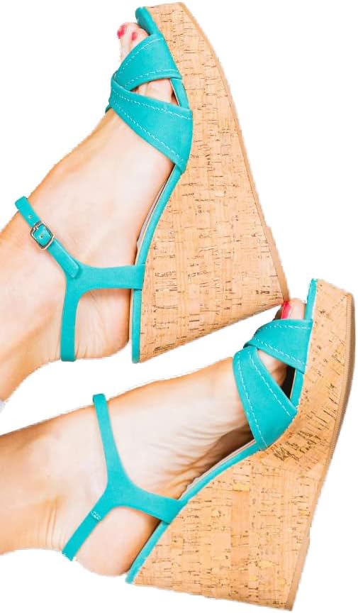 Soda Shoes Women High Wedge Sandals Open Toe Ankle Strap Platform Doris-S Black 8.5 | Image 3