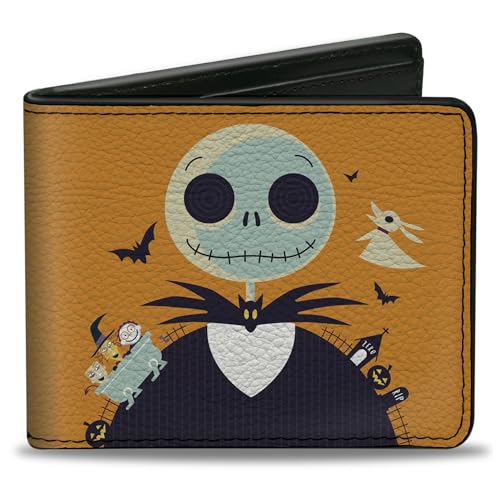 Buckle-Down Men's Disney Wallet, Bifold, Nightmare Before Christmas Stylized Jack Sally Ooogie Boogie, Vegan Leather, 4.0