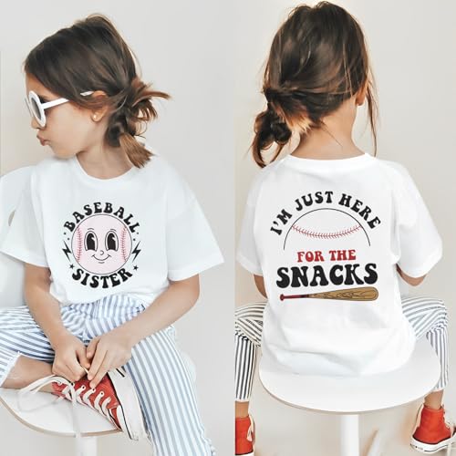 Toddler Girl Baseball Shirts Baseball Sister T-Shirt I'm Just Here for The Snacks Tees Game Day Outfit Ballgame Tops4