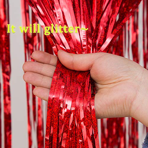 Red Foil Fringe Curtains Photo Backdrop,2 Pack,GESEN 3.2x6.5ft Wedding Birthday Decorations HONGE008