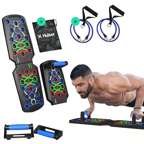 Hulser Liegestütze Brett mit 2 Widerstandsbändern - 14 in 1 - Faltbares...