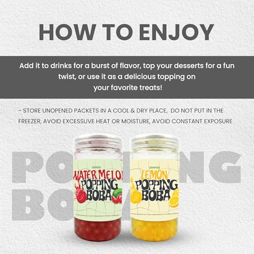Image of Zawaa Boba Tea Assorted Popping Boba Pearls - Watermelon & Lemon| 300g Each (Pack of 2) | Bursting Bubble Tea Pearls