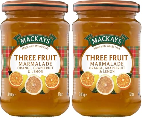 Image of Mackays Three Fruit Marmalade Jam 340gm| Orange, Grapefruit & Lemon | Imported from Scotland | Made with Whole Fruits | Vegan | Gluten-Free | No Artificial Colors or Preservatives (Pack of 2)