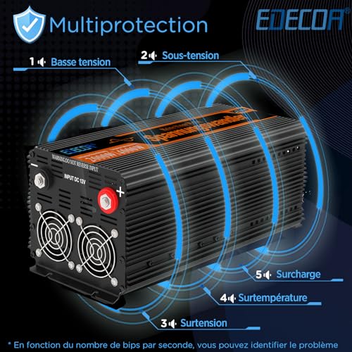 Convertisseur 12v 220v pure sine 2000w onduleur sinusoidal 2X USB