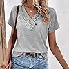𝐩Ink Shirts For Women Ladies Casual V Neck Short Sleeve T Shirt Pleated Solid Color Button Top Asymmetrical Tops For Women (Grey, XXL) #1