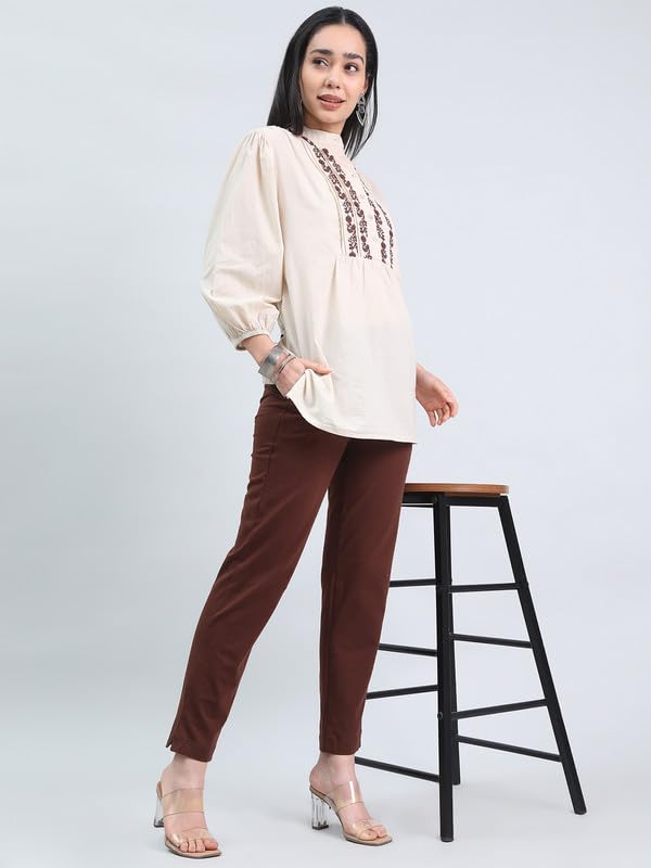 Image of GO COLORS Soft Cotton Stretch Kurti Pants Full Length for Women| Breathable, Mid Rise