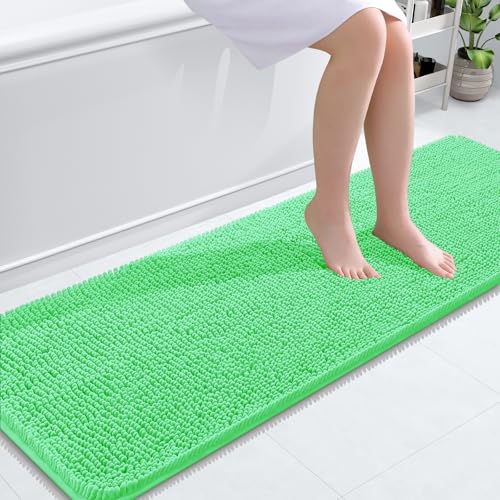 Image of OLANLY Bathroom Runner Rugs 59x20, Soft Absorbent Chenille Bath Rugs, Rubber Backing Quick Dry, Machine Washable Long Bath Mats for Bathroom Floor, Tub and Shower, Home Decor Accessories, Mint Green