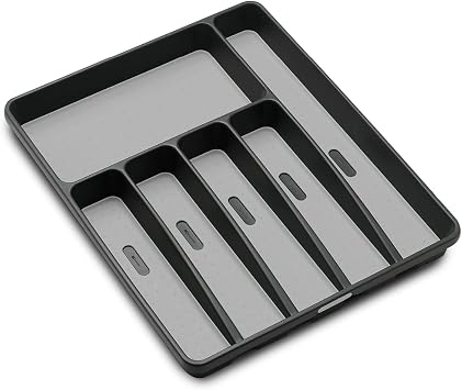 madesmart Classic 6 Compartment Silverware Tray, Granite
