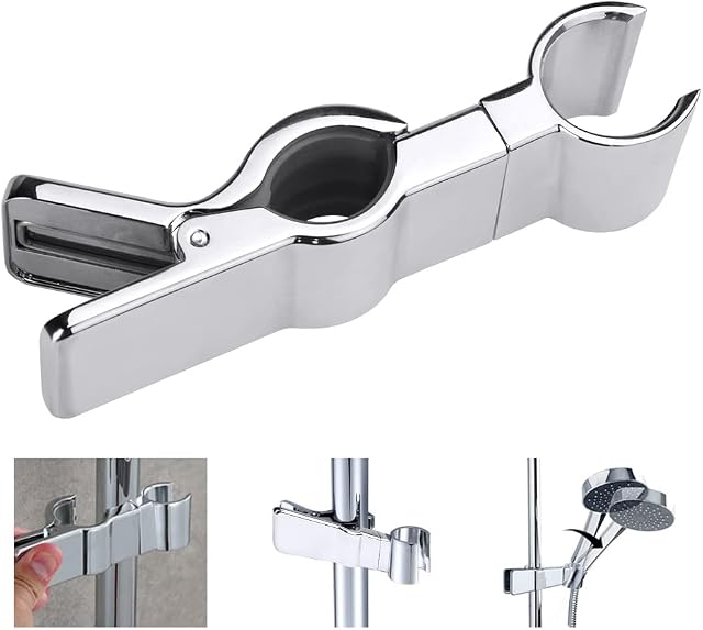 FIGFYOU Shower Head Holder, 45° Rotation Adjustable Shower Head Bracket Universal 18-25mm Shower Head Rail Holder Shower Head Holder Bracket Replacement for Bathroom Shower Slider Pole (Silver)