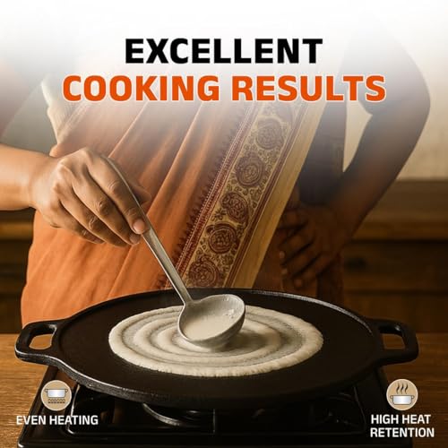 Image of Cast Iron Dosa Tawa 12 Inch (30 cm) | Pre-Seasoned Non-Stick Tawa Without Chemical Coating | Gas & Induction Compatible | for Dosa, Chapati, Roti, Uthappam | Black, 2.5 kg
