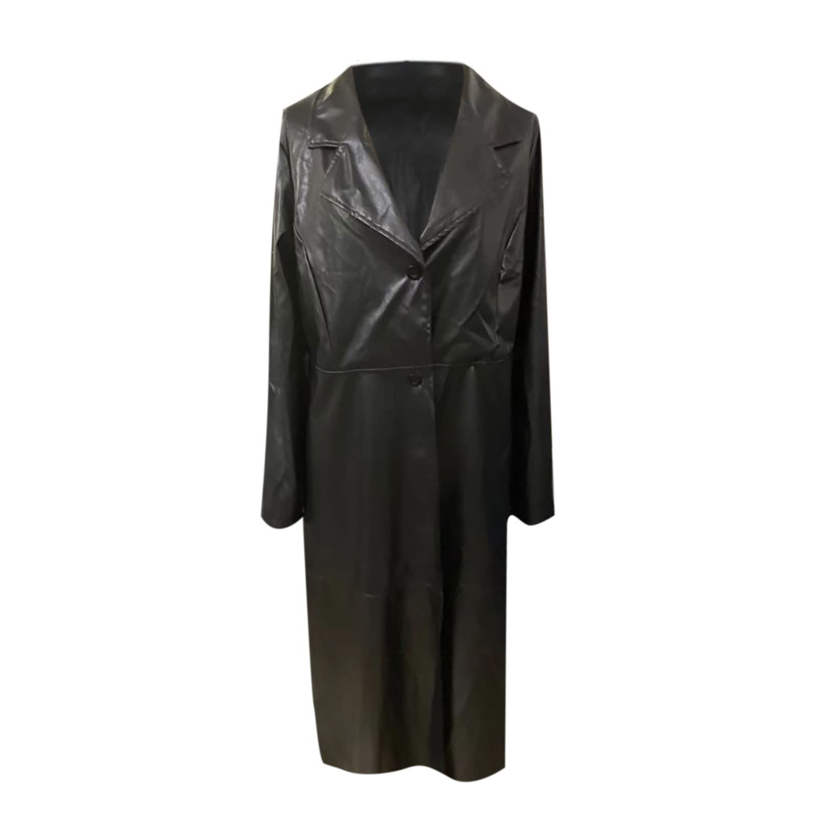 Ledermantel Damen Einfarbige Windjacke aus Kunstleder Winterjacke mit Langem Turnkragen Lässiger Langarm Leder Cardigan Gothic Übergangsjacke Warmer Oberbekleidung