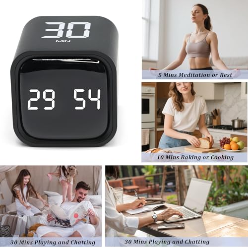 Image of Rotating Pomodoro Timer 5,10,30, 60 Minutes Preset,Desk Productivity Flip Timer, Visual Cube Countdown Stopwatch,Custom Modes /Vibration /High /Low Volume,ADHD Timers, for Study, Work, School, Kitchen
