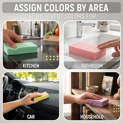 Image of PVA Household Cleaning Sponges, Cleaning Water Absorbent Sponge for Glass, Countertops, Bathroom, Kitchen, Walls, Baseboards, Car, Non Abrasive Long Use Multipurpose Sponge, 4 Pack, 4 Colors