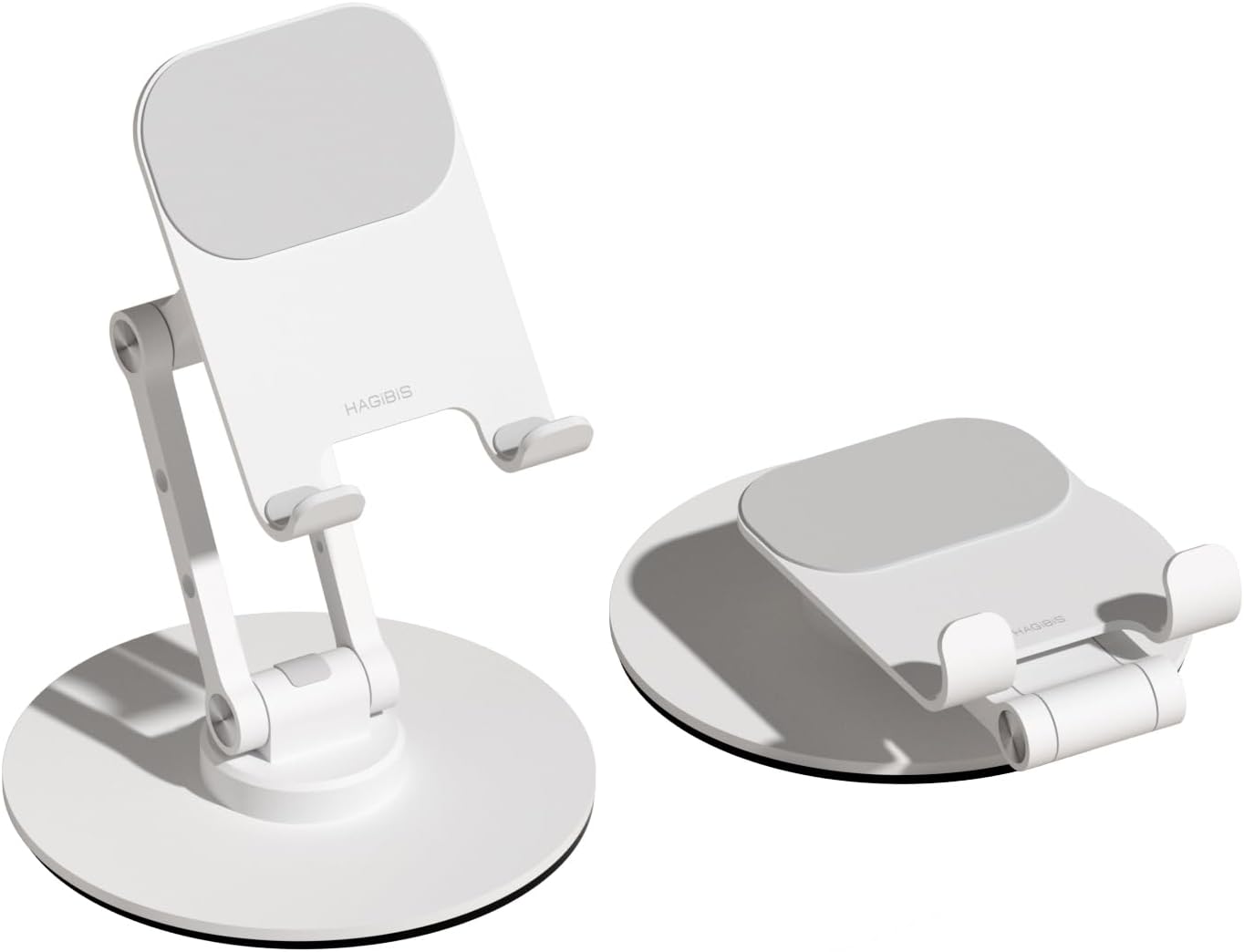 Hagibis Cell Phone Stand Adjustable Foldable Triaxial Desktop Phone Tablet Holder 360° Rotation Aluminum Support for Switch2 iPad iPhone 17 16 15 Pro Max (White)