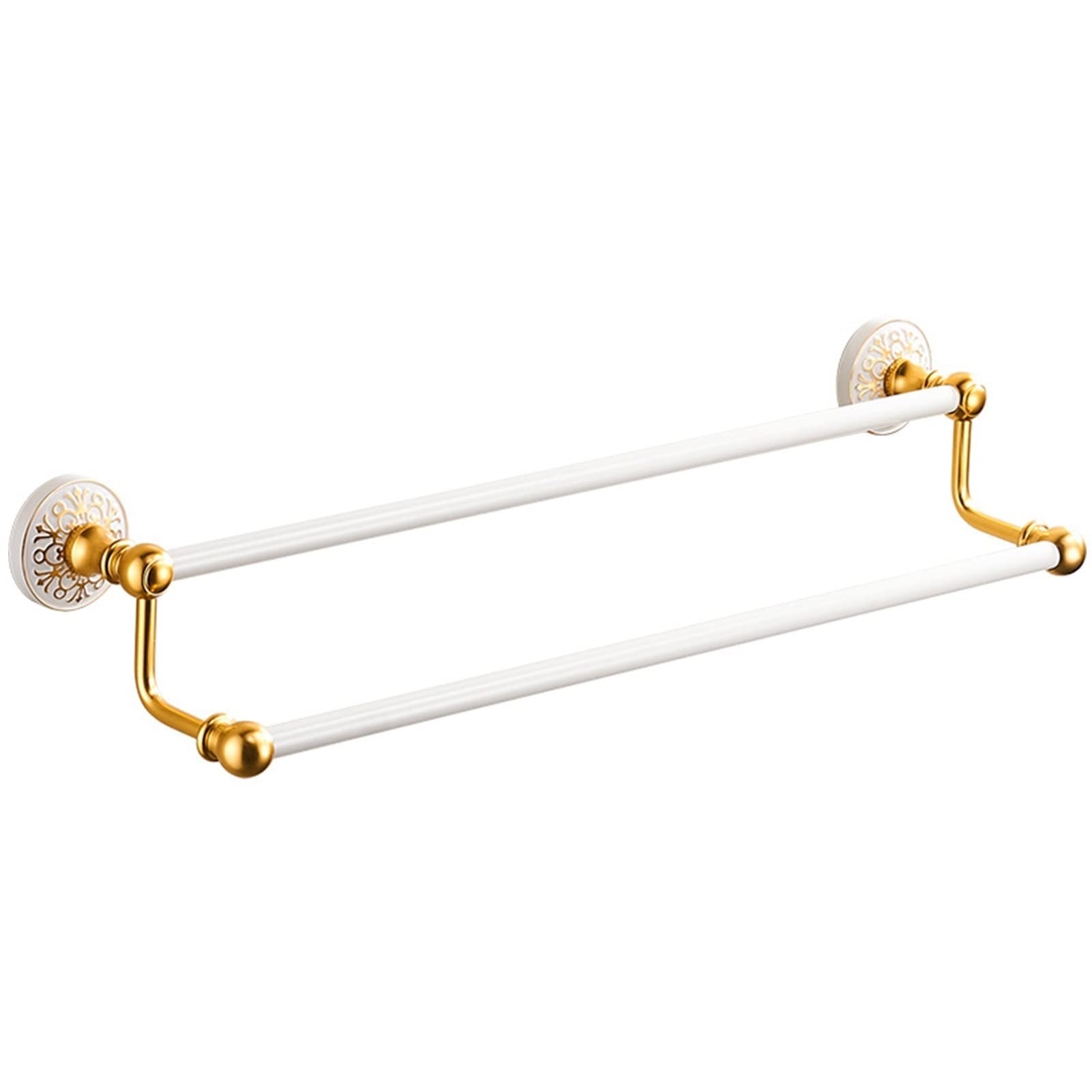 LMYSXAOZ Towel Rail Bar,Aluminum Double Layer Holder,40cm 50cm 60cm 80cm 100cm,Wall Mounted Bath Rack for Shower Kitchen,Gold and white (Size : 80cm)