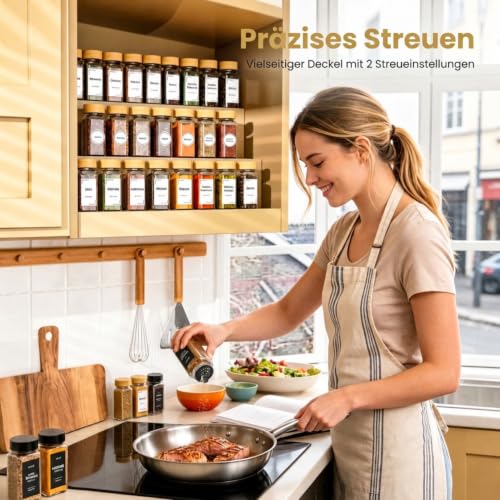 DIFULI 24 Gewürzgläser Eckig Set mit Deckel, 120ml Gewürzdosen mit 340 Etiketten, Gewürzstreuer Spice Jars Gewürzbehälter mit Trichter mit… – Ansicht 6