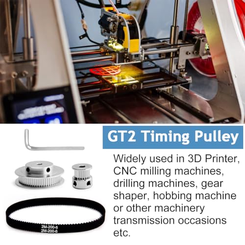 Image of Serplex Synchronous Wheel For 3D Printer Timing Pulley Printer Timing Gear for 3D Printer with FDM Tech 20 & 60 Teeth 8mm Bore Aluminum Timing Pulley with Length 200mm x6mm Belt