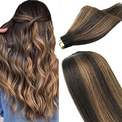 LAB·EH Tape in Hair Extensions Human Hair Ombre Dark Brown to Chestnut Brown Seamless Real Human Hair Extensions Tape in Extensions 50g 20pcs 22 Inch