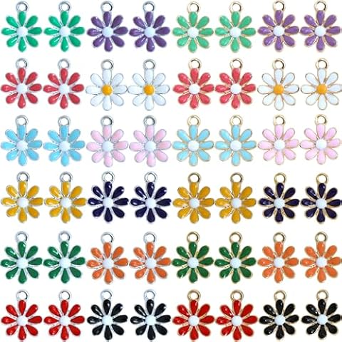 Anjulery 48 Pieces 3D Enamel Daisy Charms for Jewelry Making - Alloy Flower Charms for Bracelets Earrings Necklaces Keychains Stitch Markers Crafts (48Pcs Mix) Cover