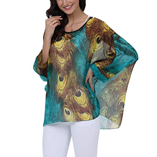 Image of Ckikiou Plus Size Batwing Flowy Semi Sheer Chiffon Blouse Tunic for Women Summer Floral Print Boho Beach Cover ups