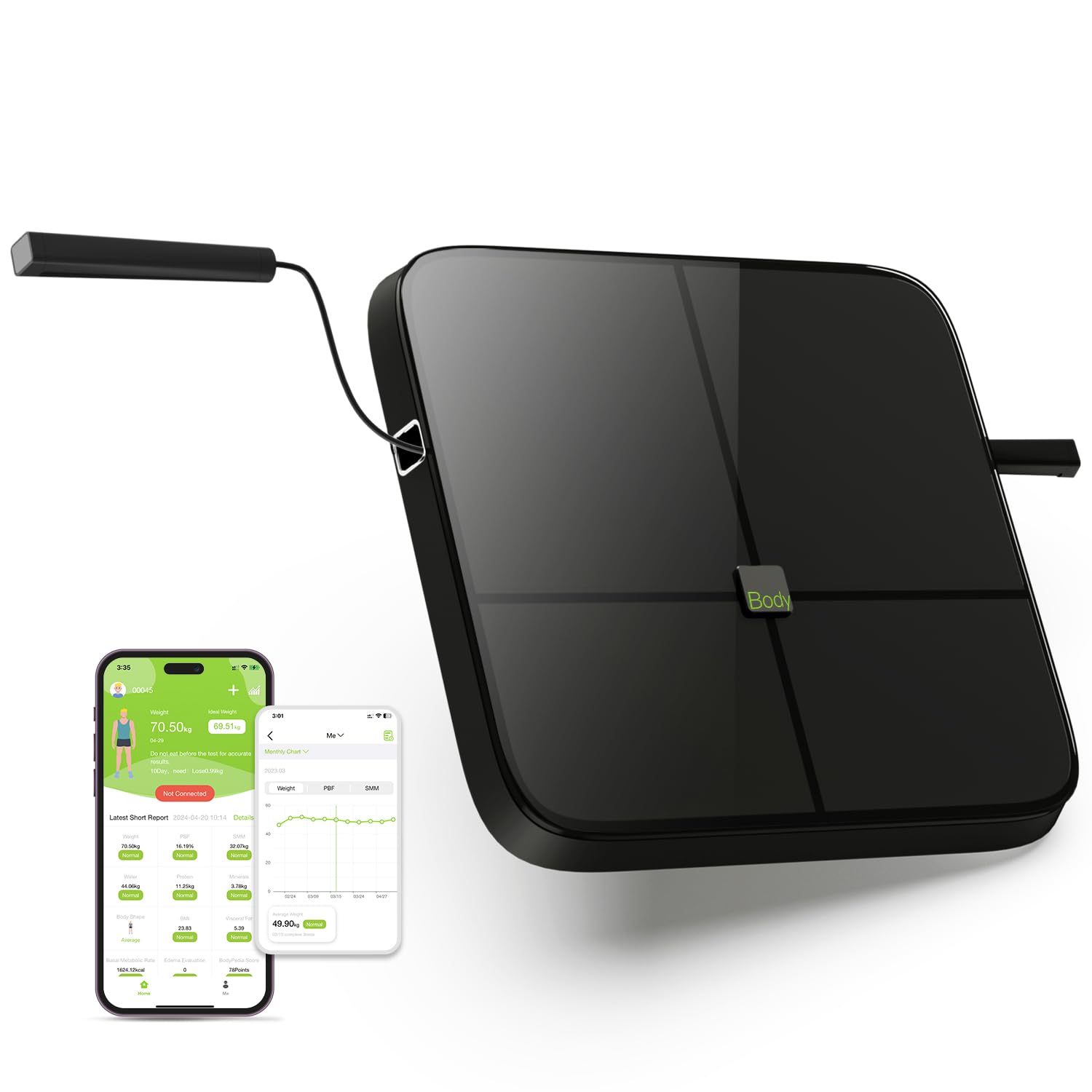 BodyPedia Body Composition Scale,Bmi Scale,Bioimpedance Scale,Smart Body Fat Measurement Device with Handheld,40+ Body Data,8 Electrode,Professional Body Scan Scale with Muscle Mass Apple Health Sync