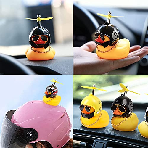 4 Piezas Adornos Pato Goma, Decoración Pato De Goma, Pato Goma para Coche con Casco Hélice, Coche Pato Amarillo Goma Bicicletas, Moto, Accesorios De Decoración De Coches