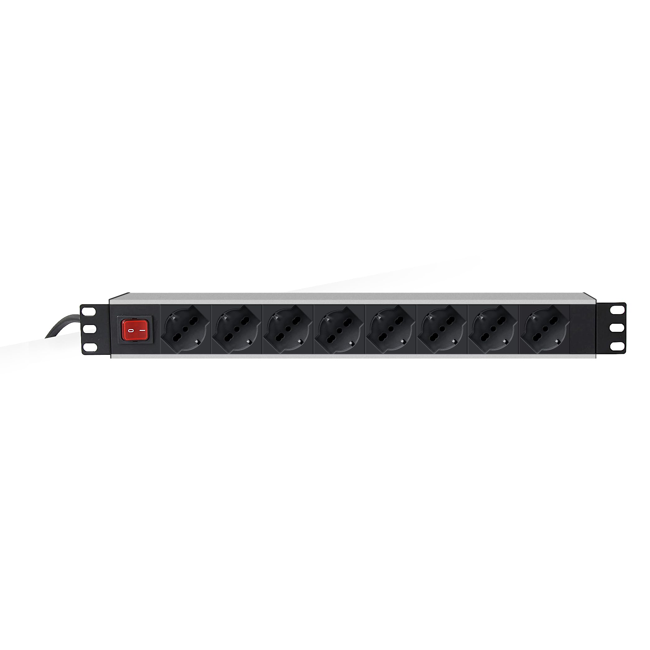 "Mach Power Multipresa 8 Posti 10A/16A per Rack 19", Prese Schuko/Italiane a 45?, Interruttore Generale, Corpo in Alluminio, ?Children Safe?, Ideale per Armadi Rack e Server (AR-PDU1908)"