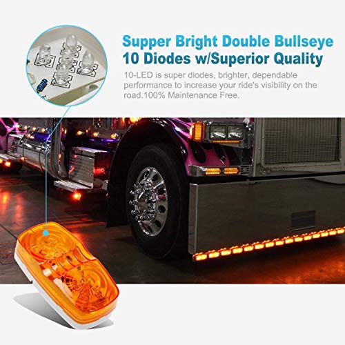 Partsam 5Pcs Amber 10 Led Marker Light, Double Bullseye Marker Lights, Rectangle Clearance Lights For Trailer Truck Camper Rv 12V #TOP2