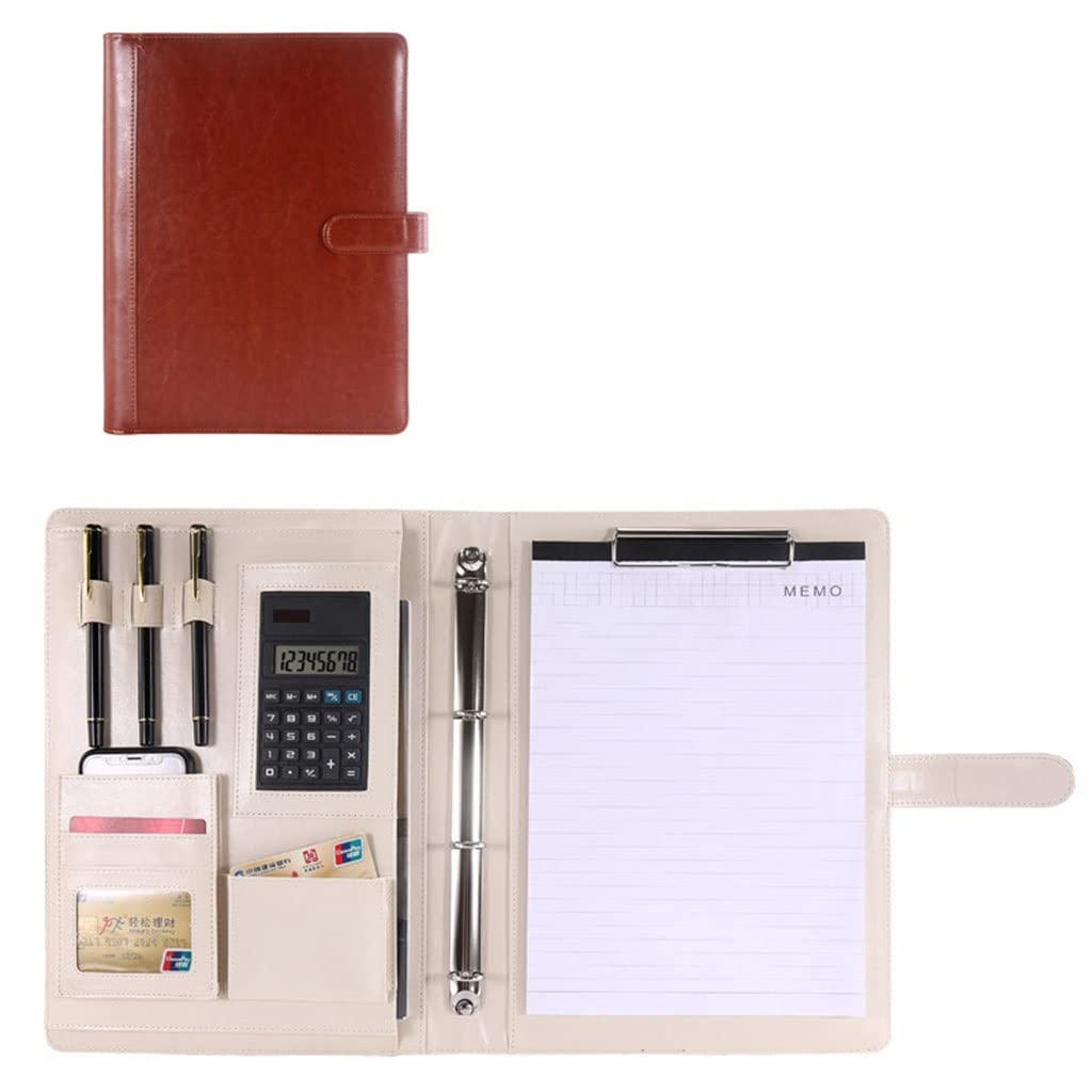 Porte Documents A4 Conférencier, Classeur en Cuir PU avec 4 Anneaux Padfolio Business Folder Élégant Interview Portfolio Cover Case pour Organisateur Bureau Voyage École