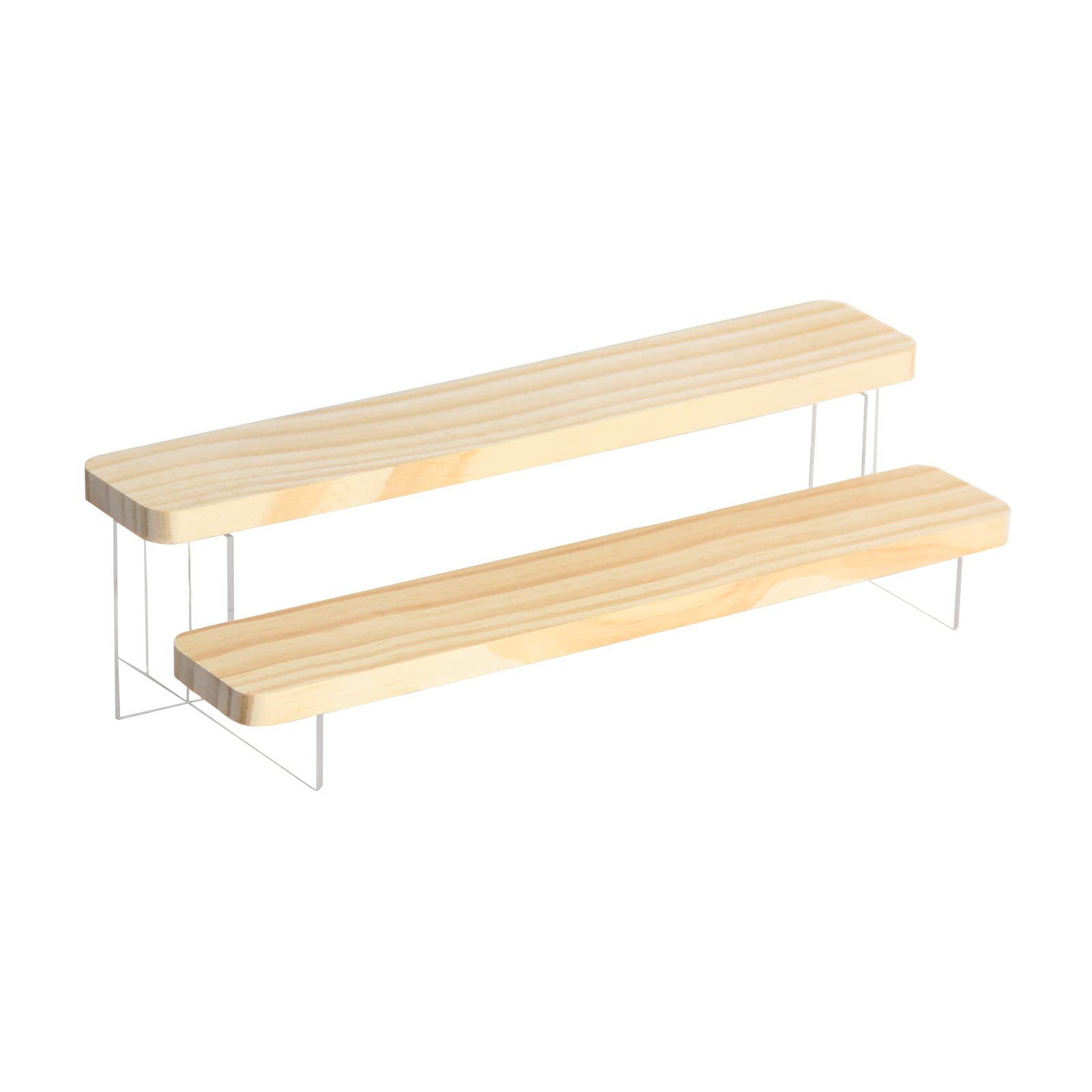 HLZC Acrylic & Wood Display Risers for Collectibles Desserts Jewelry, Clear Display Stand Shelf for Tabletop (2Tier-11.8inch)